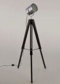 (8H) 2x Lighting Items. 1x Rattan Floor Lamp RRP £55. 1x Black & Chrome Spotlight Tripod Floor Lamp