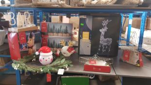 (7E) 10x Christmas Items. To Include 1x Reindeer LED Spun Acrylic Silhouette RRP £70. 2x Light Up T