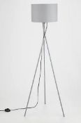 (8A) 4x Items. 2x Tripod Floor Lamp Grey. 1x Tripod Floor Lamp Black. 1x Metal Tripod Table Lamp.