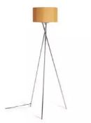 (R8) 4x Items. 1x Tripod Floor Lamp Mustard. 2x Ribbed Glass Lamp Gold. 1x Bling Ball Lamp.