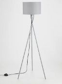 (R8) 3x Items. 2x Floor Tripod Lamp Grey. 1x Tripod Wooden Floor Lamp White.