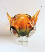 Vintage Josef Hospodka Chribska Cats Head Art Glass Centrepeice Bowl
