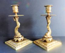 Antique Victorian Brass Sea Serpent Candlesticks Circa 1880'S