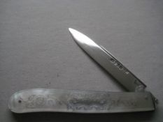 Victorian Mother Of Pearl Hafted Silver Fruit Knife