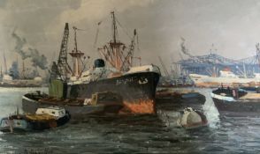 The Harbour 19th Century Original Oil Canvas By Russian Artists