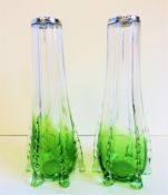 Antique Art Deco Silver Rimmed Vases C. 1920'S.