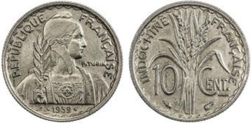 1939 10 Cent French Indo Dot Near Date