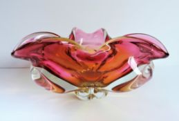 Murano Sommerso Pink And Gold Freeform Art Glass Centrepiece Bowl