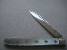 Large George III Mother Of Pearl Hafted Silver Bladed Folding Fruit Knife