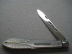 Victorian Lilley Of Valley Mother Of Pearl Carved Silver Folding Fruit Knife
