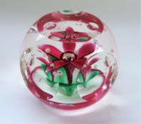 Vintage Signed Limited Edition Selkirk Glass Pink Flower Paperweight