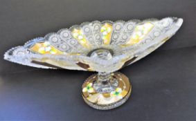 Large Antique Bohemain Crystal Centre Piece Bowl 44Cm Long Circa 1900.