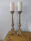 Stunning Italian Baroque Candelabra In Gold Cast Brass Gilt Metal Church Alter Candlesticks 19C