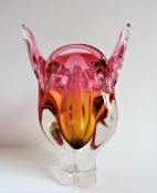 Vintage Chribska Sommerso Cats Head Art Glass Centrepiece Bowl.