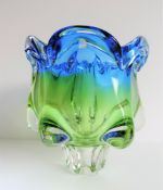 Large Sommerso Chribska Organic Footed Art Glass Bowl 19Cm High