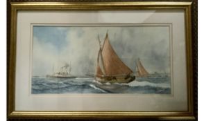 The Shrimpers off Harwich signed Painting by Peter Adams Marine Artist