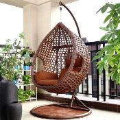 Rattan Wicker Swing Hanging Egg Chair with Cushion, Pillow, and Stand -