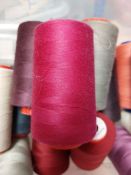 Box of large reels of sewing cotton. Mixed cours