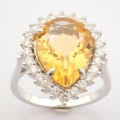 14K White Gold Diamond & Citrin Ring (Total 4.74 Ct. Stone)