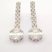 14k White Gold Baguette Diamond & Diamond Earring (Total 1.2 Ct. Stone)
