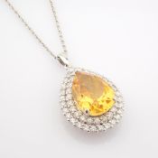 14K White Gold Diamond & Citrin Necklace (Total 5.51 Ct. Stone)