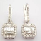 14K White Gold Baguette Diamond & Diamond Earring (Total 1.27 Ct. Stone)