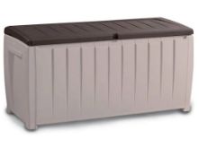 (2K) 2x Items. 1x Keter Novel Plastic Outdoor Garden Storage Box Beige / Brown 340L (SKU: 485441) (