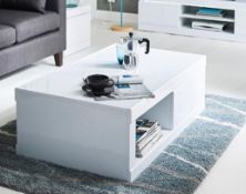 (P) RRP £169. Halo High Gloss Storage Coffee Table (XK024PS). (H.36 x W.113 x D.63cm). Drawer dimen