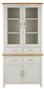 (P) RRP £599. Norfolk 2 Tone Grey Tall Display Unit (JS562). Oak & Oak Veneer (H.192 x W.95 x D.33c