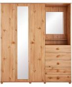(P) RRP £777. Aspen 3 Door 5 Drawer Wardrobe Ivory / Oak Effect (YL064). (W137x D52x H182cm). 2 Box