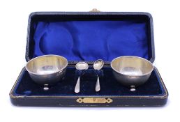Early 20th c. Cased Solid Silver Salt Pots & Spoons