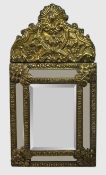 Small 19th c. French Repoussé Brass Cushion Mirror