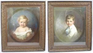 Pair of Early 20th c. Emily Eyres (British) Pastel Portraits of Children