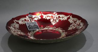 Large Handmade Silvered Ruby Glass Bowl