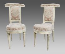 Pair of Early Antique French Painted Voyeuse Chairs