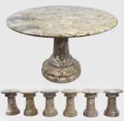 Fine Middle Eastern Circular Marble Table & 6 Stools