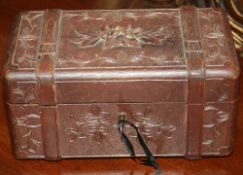 Edwardian Carved Black Forest Oak Box