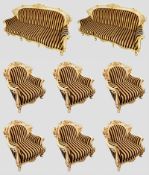 Rococo Italian Silik Carved Wood Upholstered 8 Piece Suite