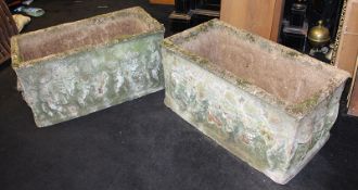 Pair of Old Reconstituted Cherubic Garden Planter Troughs