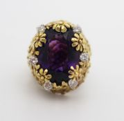 Amethyst & Diamond Fancy Openwork Flower Ring