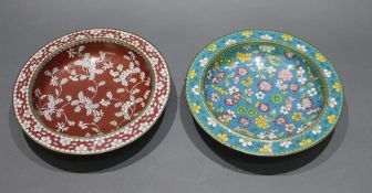 Pair of Chinese Cloisonne Enamelled Bronze Dished Plates