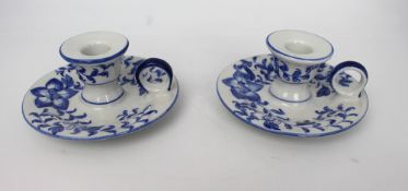 Pair of Blue & White Chambersticks