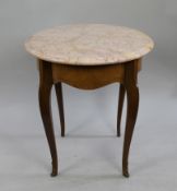Circular Pink Marble Topped Satinwood Table