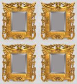 Set of 4 Carved Floral Giltwood Bevelled Glass Wall Mirror