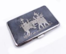 Vintage Sterling Silver Siam Cigarette Case Engraved War Elephants