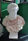 Carved White & Rouge Marble Bust of Marcus Aurelius