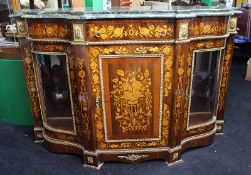 Marble Topped Marquetry Credenza Side Cabinet