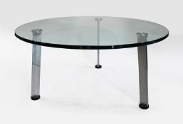Designer Scandinavian Glass Topped Chrome Circular Coffee Table