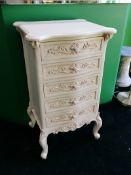 Carved Painted Cream Chest of Drawers
