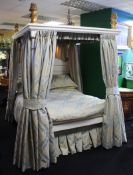 Hand Made White & Gold Painted Carved Wooden Four Poster Bed